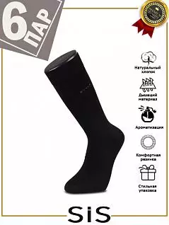 Мужские носки из бамбука  добавлением эластана LT1825 Sis черный (набор из 6х штук)